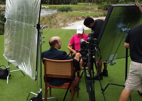 Setting up on a Golf Course for an Interview with Michelle Wie